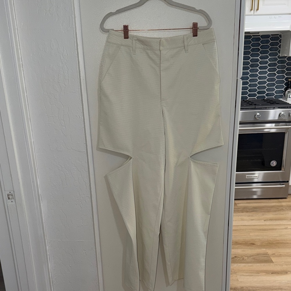 AFRM Croc-Embossed Cream Wide Leg Trousers Cut out Faux Leather | 29